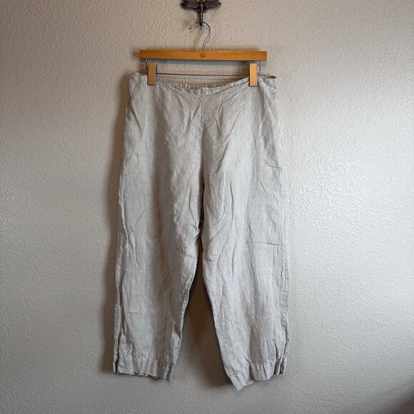 Bryn Walker Pants Size XL 100% Linen Cream Cropped Lagenlook Pull On High Rise - Picture 1 of 8
